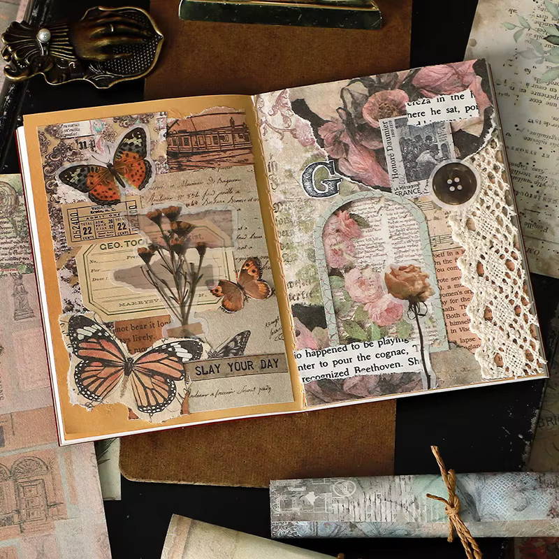 Mr.Paper Vintage Blumen- und Schmetterlingspapier für Junk Journals und Scrapbook Collage, 100 Stück, Multicolour - Bild 2