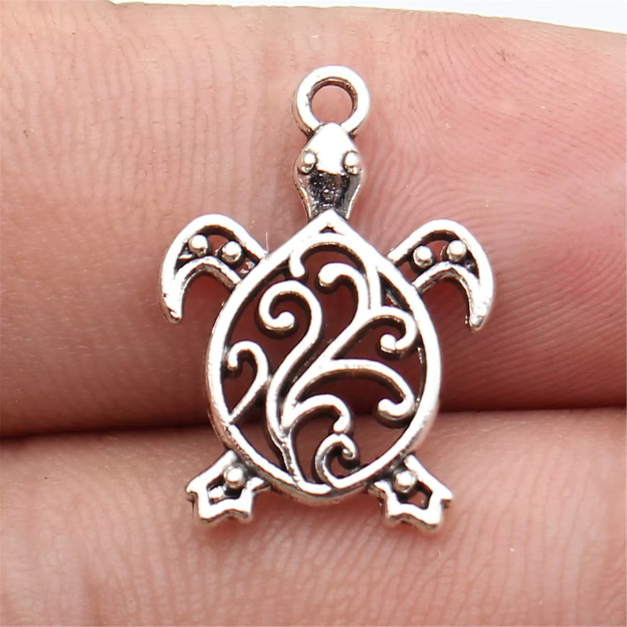 WYSIWYG Schildkröten-Anhänger, antike silberfarbene und goldfarbene, 21 x 15 mm, Unisex - Bild 1