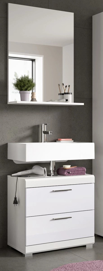 Inn.Furn Badmöbel Set Shawn 2-teilig in Weiß Hochglanz mit Waschtischunterschrank und Spiegelschrank, Breite: 60 cm - Bild 4