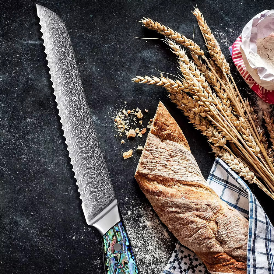 Xituo Japanisches Brotmesser aus Damaststahl, gezahnt, Mehrfarbig, Länge: 20,3 cm - Bild 4