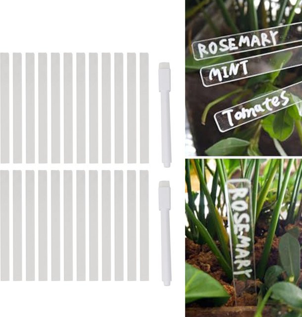 24er Set Acryl Pflanzenbeschriftung mit Stift, Transparente Pflanzenschilder und Marker für Blumentöpfe und Garten zur Kennzeichnung von Blumen und Pflanzen - Bild 1