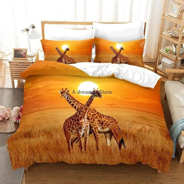 Lodestar Bettwäscheset mit Giraffe und Sonnenuntergang Motiv, 3D Design aus Mikrofaser, Farbe Orange, B/H: 228 x 228 cm - Bild 1