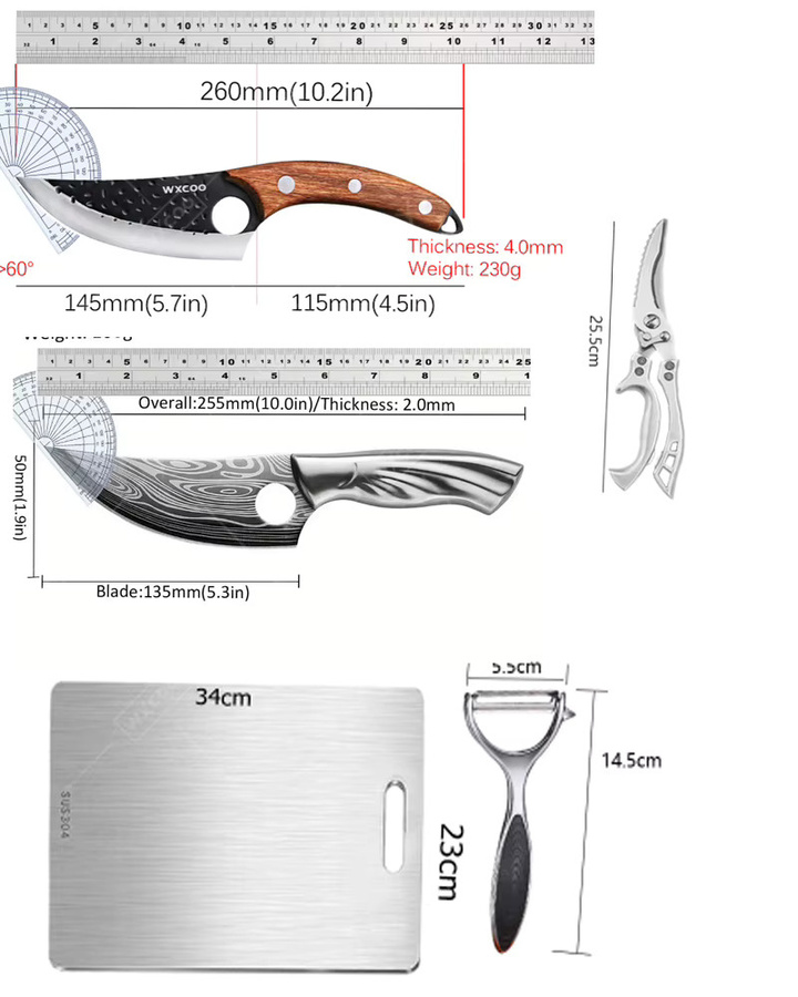 WXCOO Handgeschmiedetes Ausbeinmesser aus Edelstahl in Silber mit Holzgriff - Bild 5