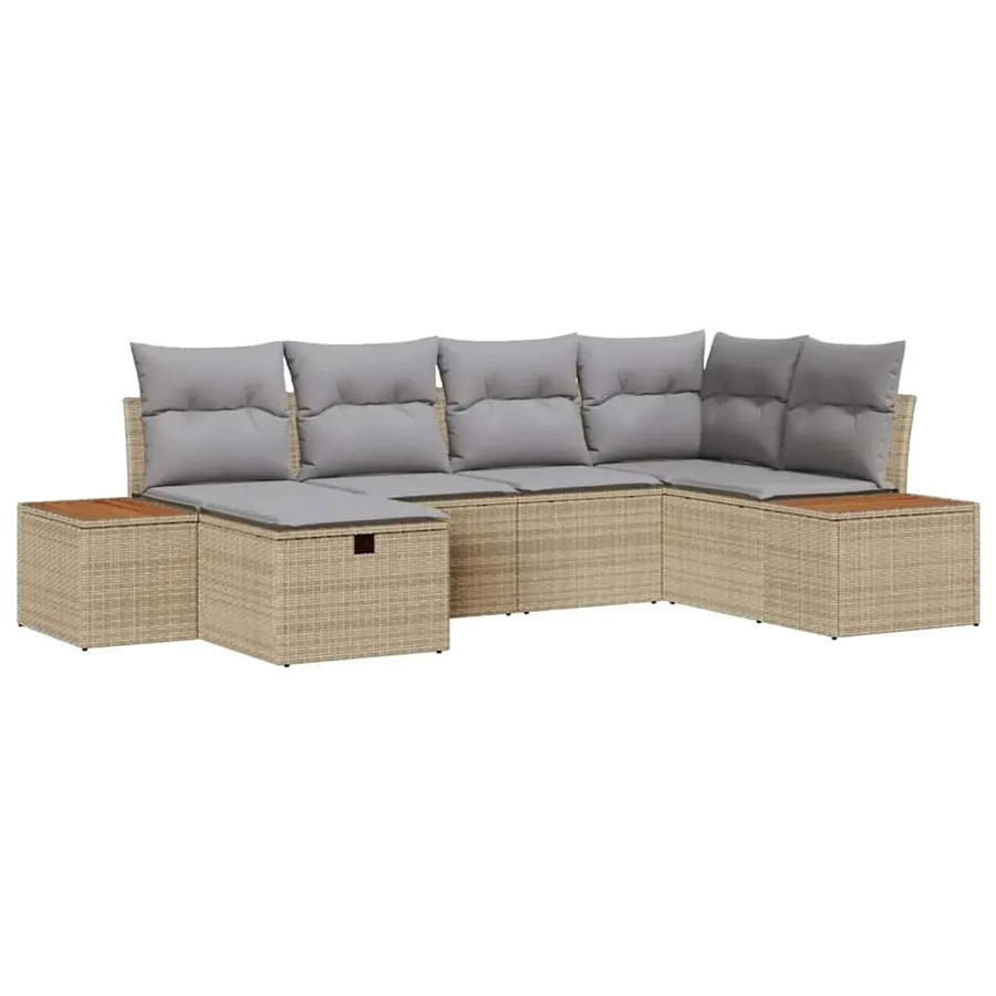vidaXL Garten-Sofa-Set aus Poly-Rattan in Beige, 6-teiliges L-Shape Lounge-Set mit Ottomane und Kissen für Terrasse und Garten - Bild 2