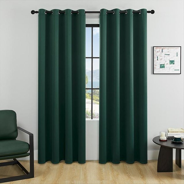 Yiran Furniture Verdunkelungsvorhang mit Ösen, modern und einfarbig, grün, Breite: 132 cm, Höhe: 244 cm - Bild 1