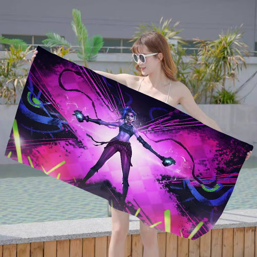 A-Arcane Mikrofaser-Strandtuch Jinx Anime Design, mehrfarbig, saugfähig und schnell trocknend - Bild 2