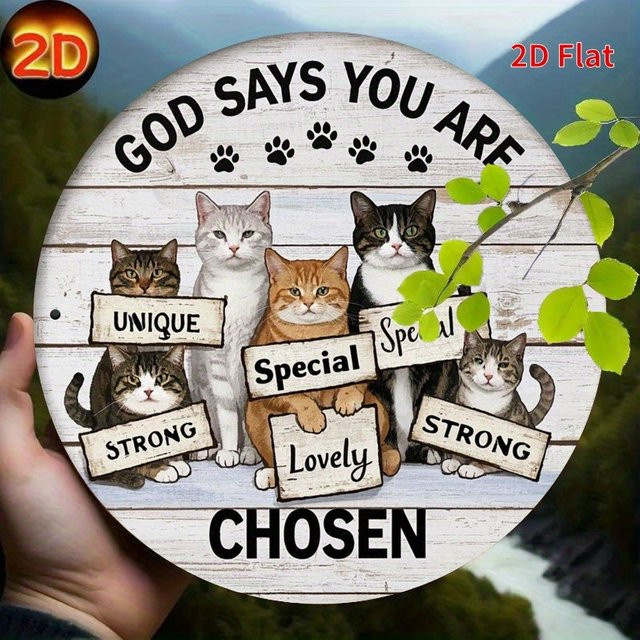 Rundes Metall-Blechschild von Potdemiel im Vintage-Stil mit Katzenmotiv und Spruch Gott sagt Sie sind, Wanddekoration Mehrfarbig, Durchmesser: 20,3 cm - Bild 1