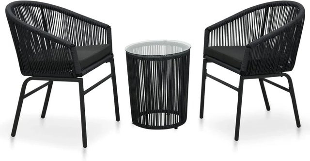 vidaXL 3-tlg Bistro-Set aus PE-Rattan und Glas in Schwarz mit Kissen für den Außenbereich - Bild 1