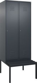 C+P Spind Classic PLUS Spind mit Sitzbank, 2 Abteile, Schwarzgrau, B/T/H: 212,0 x 80,0 x 81,5 cm - Bild 1