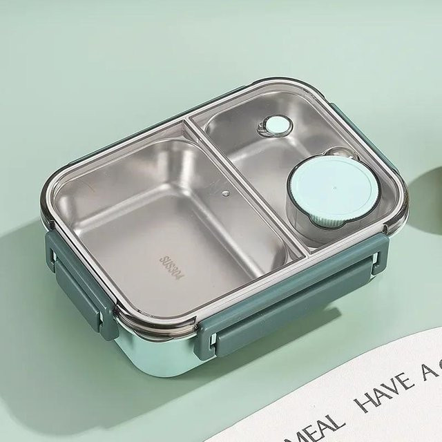 Isolierte Bento Box aus Edelstahl von Yiran Furniture mit 850 ml Volumen, auslaufsicher und mikrowellengeeignet, erhältlich in Grün oder Blau - Bild 1