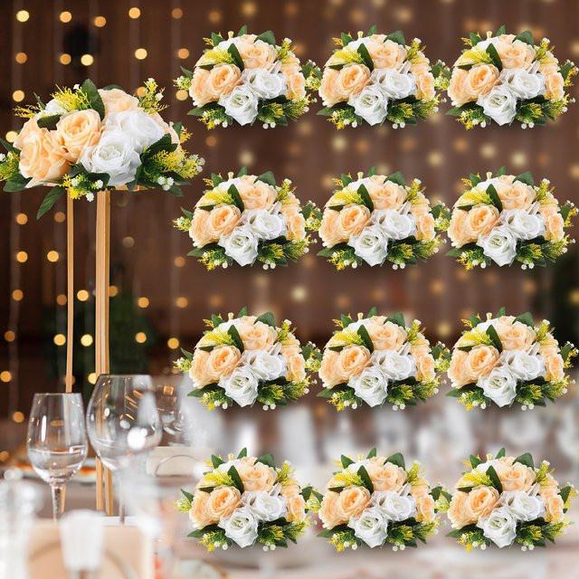 4er Set künstliche Rosenkugeln von Uflower in Weiß und Blau für Tafeldekoration und Hochzeitsarrangements - Bild 1