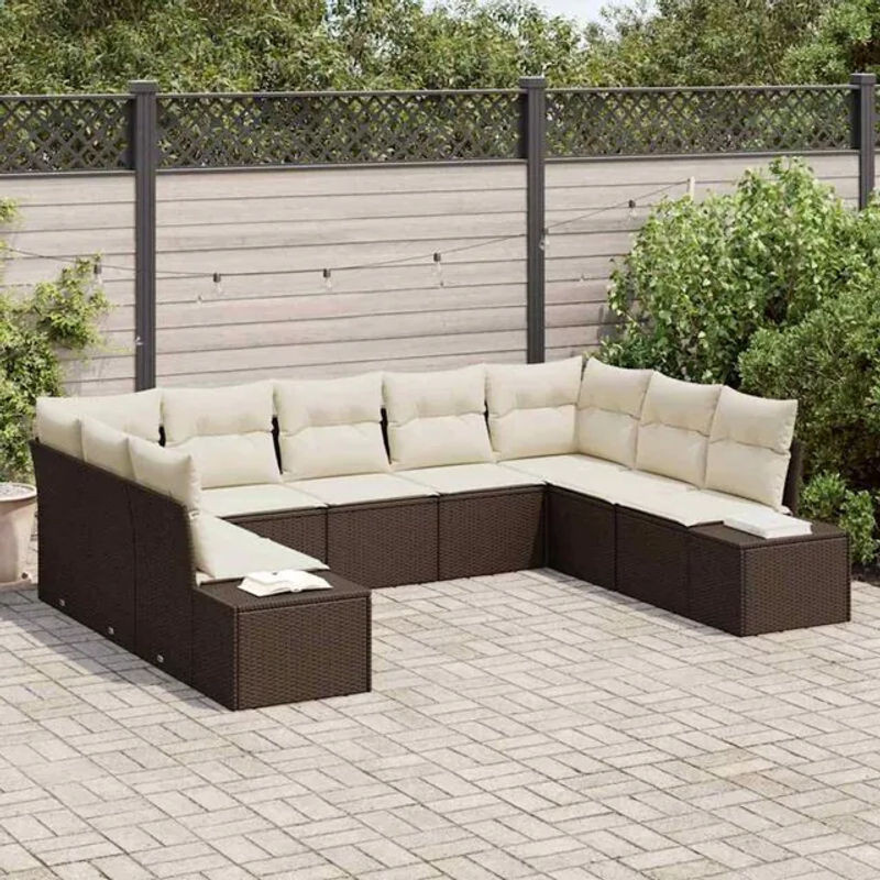 9-teiliges Garten-Sofa-Set aus Polyrattan in Braun und Beige mit Polyester-Polstern von Vidaxl - Bild 1