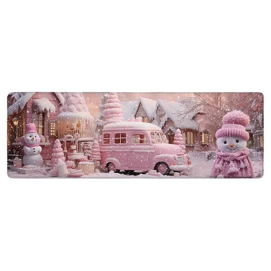 VIKAMA Weihnachts Fußmatte Schneemann in Rosa, weiche Bodenmatte für Wohnzimmer und Schlafzimmer, B/T/H: 120 x 40 x 40 cm - Bild 3