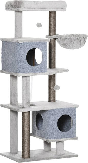 PawHut Kratzbaum für Katzen in Grau mit Höhle und integriertem Spielzeug, B/H/T: 40 x 142 x 60 cm - Bild 1