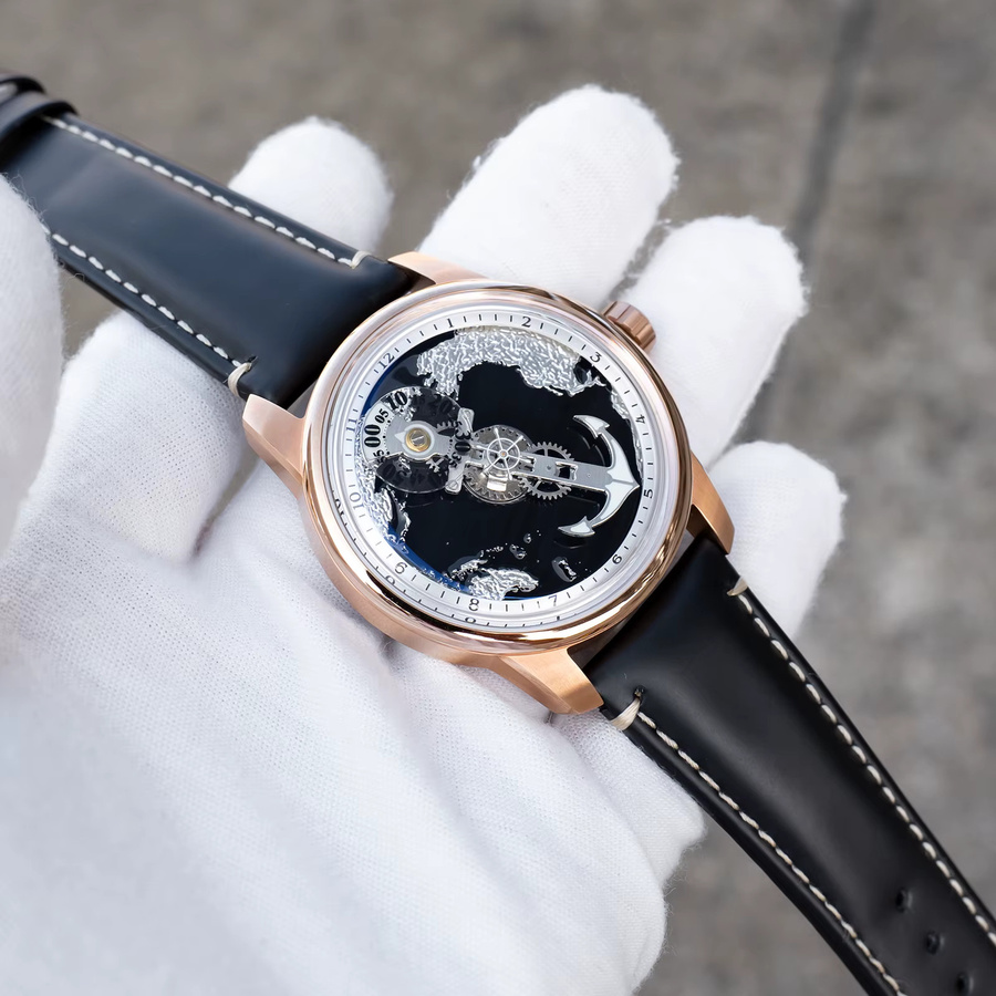 OBLVLO Armbanduhr Automatik, Kalbsleder, Schwarz, Herren - Bild 2