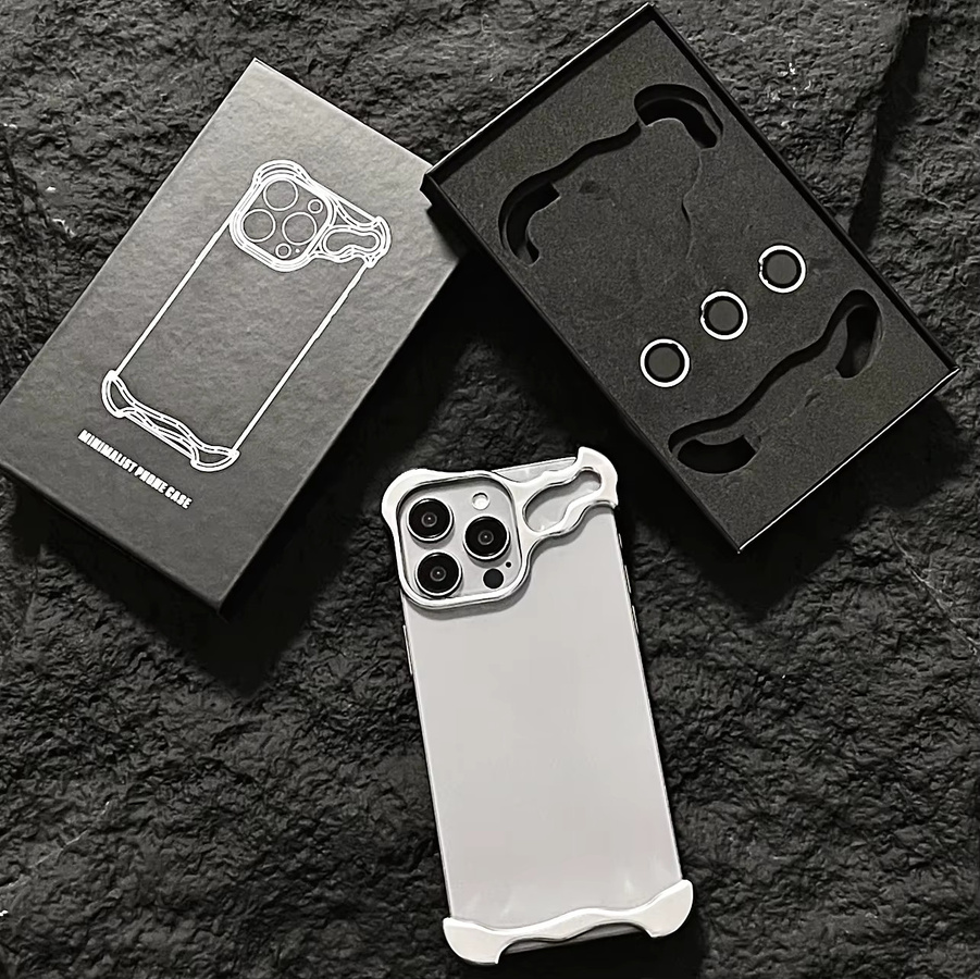 Stoßfeste Metall-Bumper-Handyhülle aus blankem Aluminium für iPhone 13 14 15 16 17 18 Pro Max Plus inklusive Air Lens Film in Silber und Schwarz - Bild 2