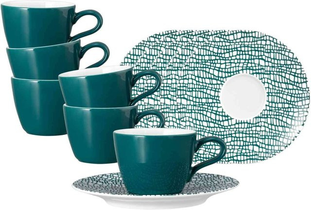 Seltmann Weiden Espressotassen mit Untertassen Life Fashion aus Porzellan, Grün, 6er Set, 90 ml pro Tasse - Bild 1
