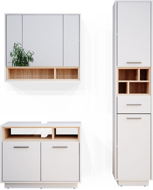 Vicco Badmöbel Set Beatrice in Weiß bestehend aus Spiegelschrank, Waschtischunterschrank und Hochschrank - Bild 2