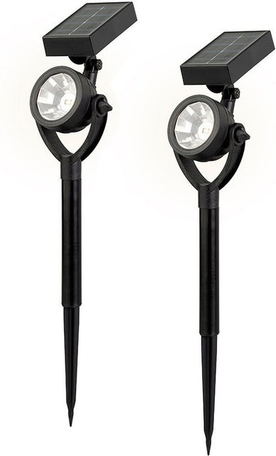 2er Set Solar Gartenstrahler LED Schwarz mit Erdspieß und Dämmerungssensor - Bild 1