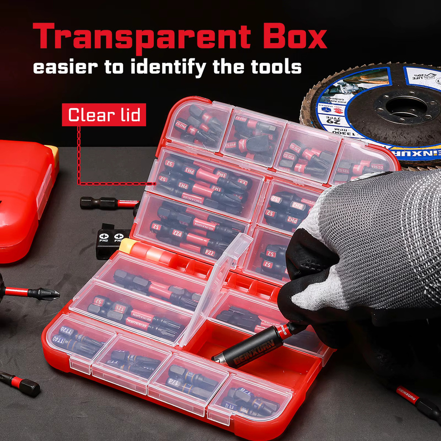 Geinxurn Schlagschrauber-Bits-Set aus S2-Stahl mit magnetischen Power-Bits-Spitzen und Aufbewahrungsbox in Rot - Bild 3