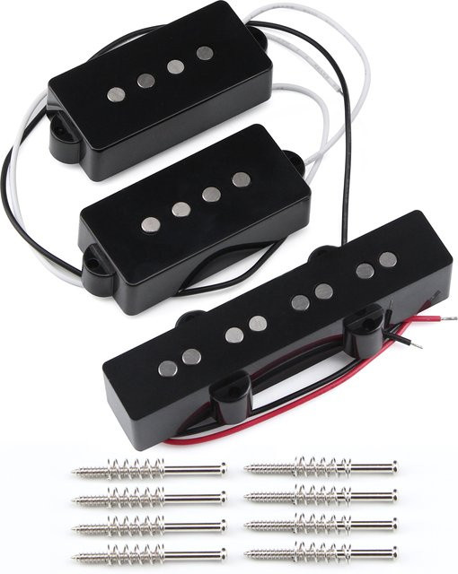 FLEOR Alnico 5 PJ Bass-Tonabnehmer-Set in Schwarz für 4-Saiter PB & JB Bässe (9K+7K) - Bild 1