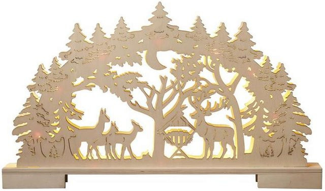 I-GLOW LED-Schwibbogen aus Holz mit Wald und Futterkrippe - Bild 1