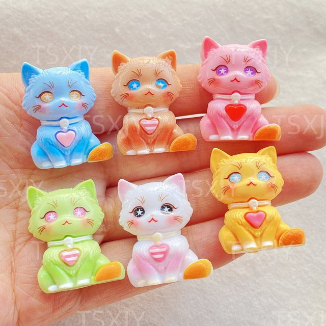 6 Stück bunte Cartoon-3D-Tierkätzchen-Cabochons aus Resin für Scrapbooking und DIY-Dekoration, TSXJY, Multicolor - Bild 1