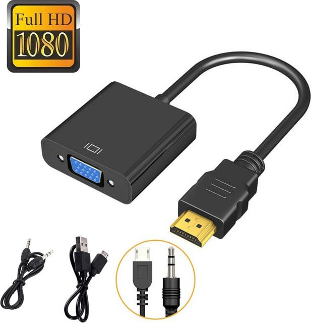 Mrgabwte HDMI auf VGA Konverter Adapter in Schwarz mit Audio-Stromversorgung für 1080P HDTV, Tablet, Projektor, PC und TV - Bild 1