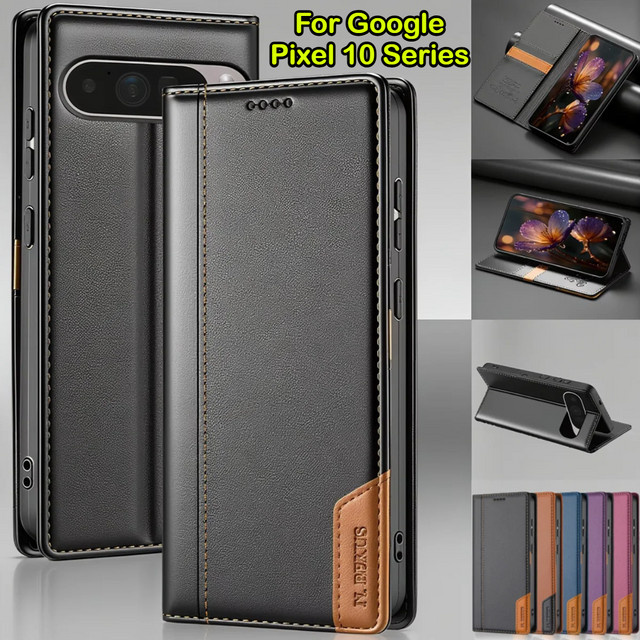 RFID Magnetische Flip-Hülle aus PU-Leder für Google Pixel 10, 9 Pro XL und 8 A in Braun mit Kartenfach, Standfunktion und Stoßschutz - Bild 1