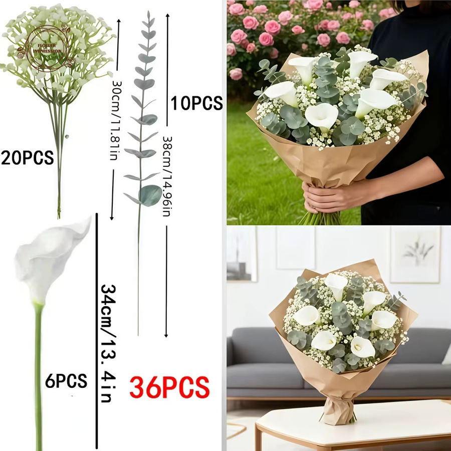 Künstlicher Blumenstrauß mit Calla-Lilien und Gypsophila in Weiß von YN HI FLOWER ENJOY YOUR LIFE - Bild 3