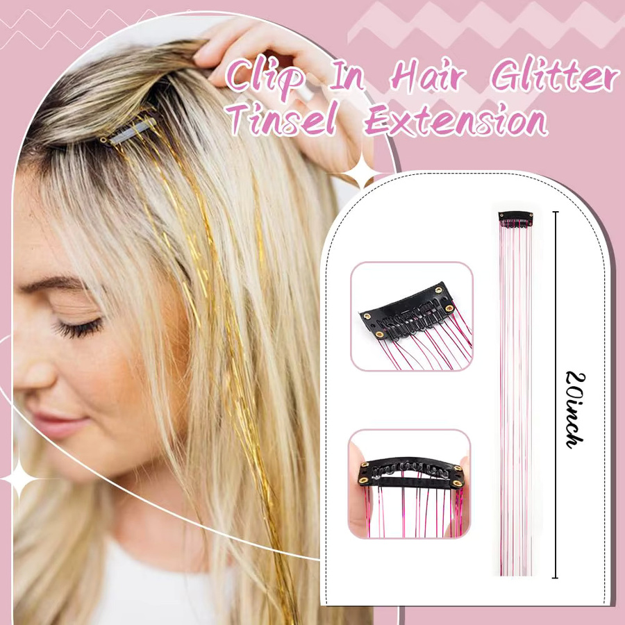 Refeeny Clip-in-Haar-Lametta-Erweiterungen, synthetisch, 20 Zoll, Frauen, Mädchen, Kinder - Bild 4
