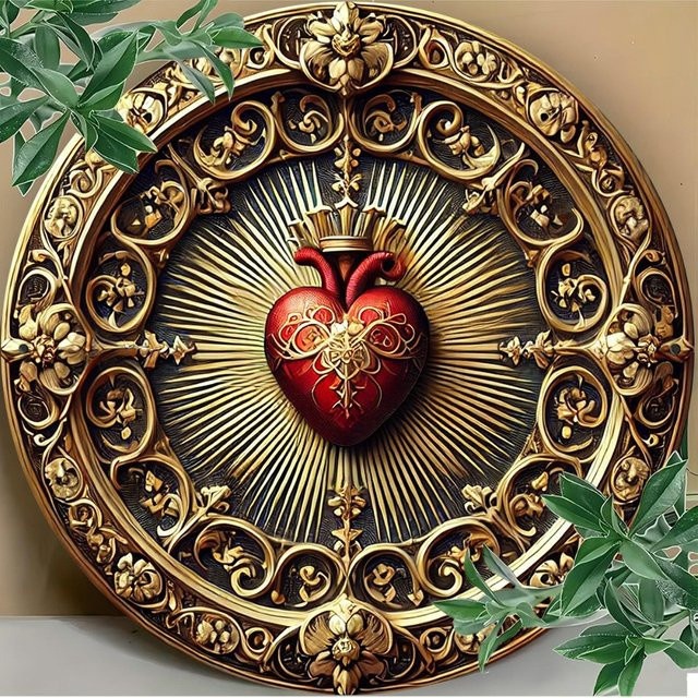 HELLOYOUNG Vintage-Wandkunst aus Aluminium mit Heiligem Herz in Gold und Rot, religiöse Dekoration für dein Zuhause - Bild 1