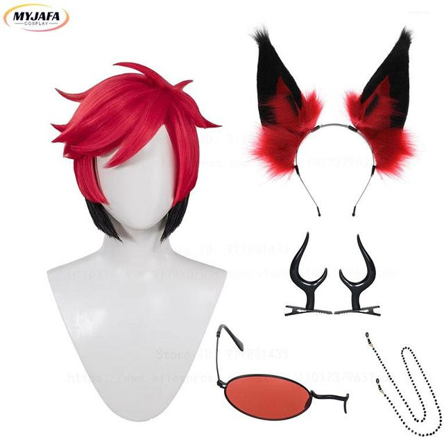 Alastor Cosplay Perücke, Rot Schwarz, Synthetisches Haar, Unisex - Bild 1