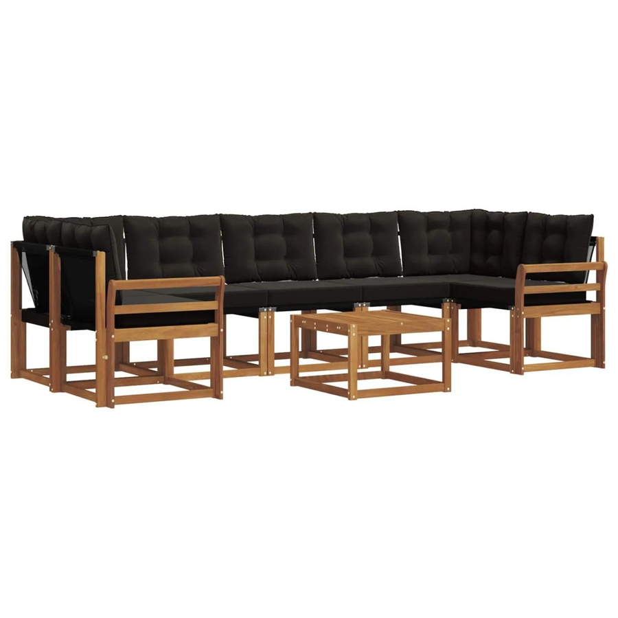 vidaXL Outdoor-Sofagarnitur 8-teilig L-Form aus Akazienholz mit Textilene-Bezug und Kissen in Schwarz und Natur - Bild 2