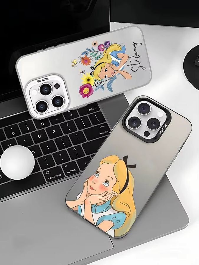 A-Alice im Wunderland Prinzessin Handyhülle für iPhone 11 bis 17 Pro Max Plus, Stoßfeste Rückseite in Silber - Bild 7
