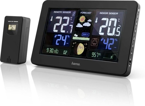 Hama Wetterstation Premium mit LED-Farbdisplay und USB-Ladefunktion in Schwarz