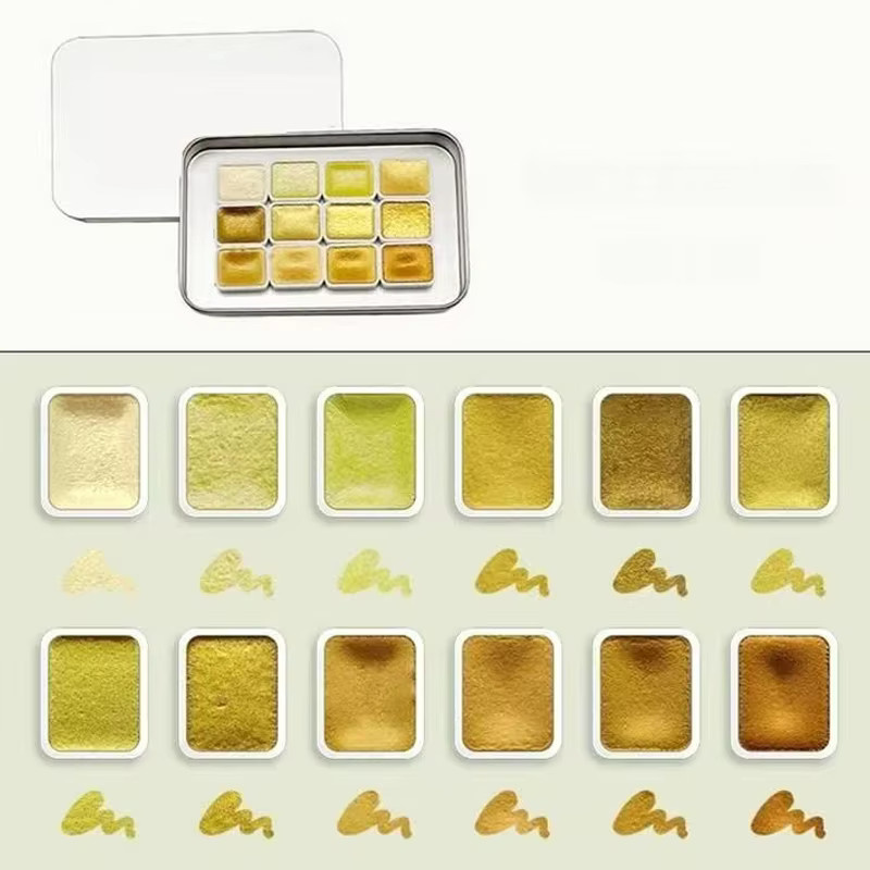 12er Set Glitzer-Aquarellfarben in Gold mit Metallbox für professionelle Malarbeiten - Bild 2