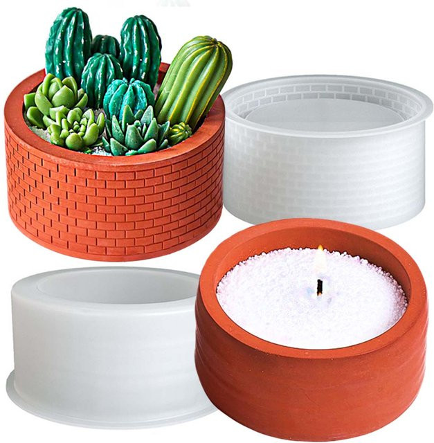 UDOCOOL Silikonform mit rundem kariertem Muster für DIY Blumentöpfe aus Beton, Zement, Gips oder Epoxidharz, transparent - Bild 1