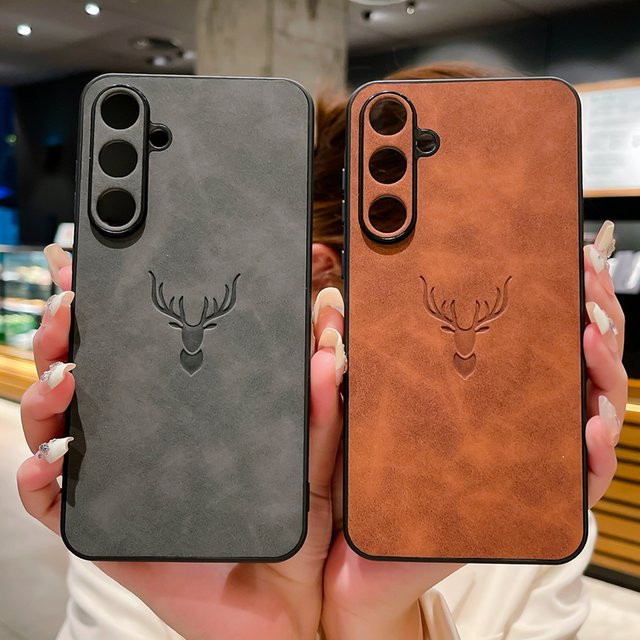 Samsung Handyhülle aus PU-Leder mit Hirsch-Prägung in Blau für Galaxy S25 S24 S23 S22 S21 FE Ultra Plus A56 A36 A26 A16 A55 A54 A53 A52S - Bild 1