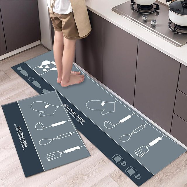 Karpetti Teppichset Streifen Design Blau, Rutschfest und Waschbar, B/T: 40 x 60 cm und 40 x 120 cm - Bild 1