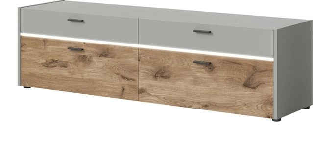 TV-Lowboard Marcel von Inn.Furn in Grau und Eiche mit LED-Beleuchtung und Soft-Close, B/T/H: 185 x 43 x 51 cm - Bild 1