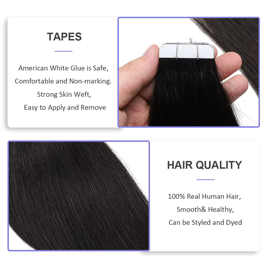 xbeauty Tape-In-Haarverlängerungen, 100 % Echthaar, glatt, Damen, 26 Zoll - Bild 2