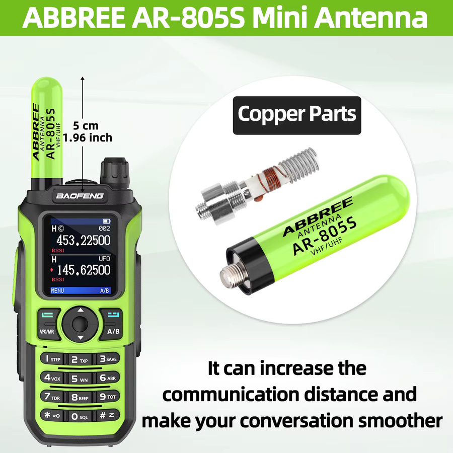 ABBREE AR-805S Mini-Antenne für Walkie-Talkies mit SMA-Buchse, UHF/VHF Dual-Band mit hoher Verstärkung, passend für Baofeng UV-5R und UV-21 PRO Amateurfunkgeräte, Farbe: Orange - Bild 2