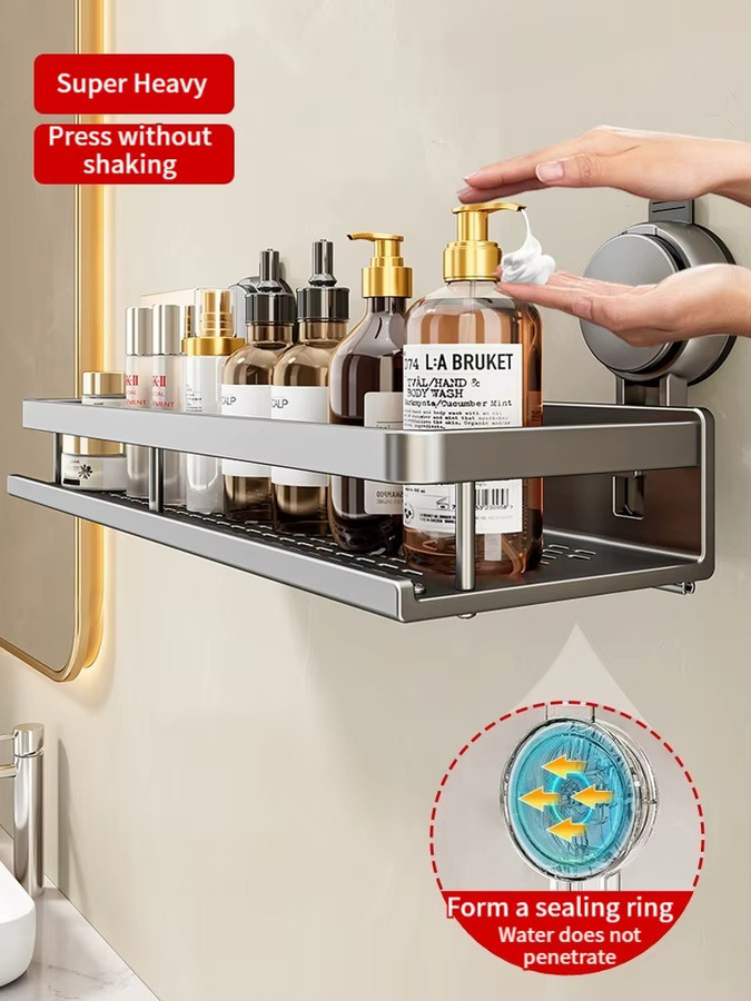 YUNJIEYA Badezimmer Lagerregal aus Metall mit Saugnapf, Dreieckskorb in Grau und Silber, ohne Bohren - Bild 2