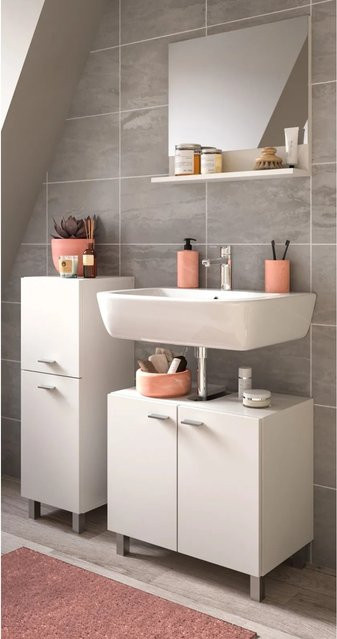 Inn.Furn Badmöbel-Set Lowell 3-teilig Weiß modern mit Waschtischunterschrank, Spiegelschrank und Seitenschrank, B/T/H: 102 x 33 x 186 cm - Bild 1