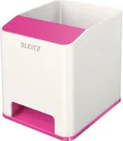 Leitz WOW Duo Colour Stifteköcher mit Soundverstärkungsfunktion und Smartphone-Fach, weiß/pink, B/T/H: 10,1 x 10,0 x 9,0 cm - Bild 1