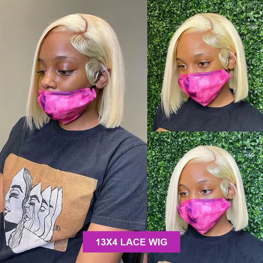 HJ WEAVE BEAUTY Bob-Perücke, 100 % Echthaar, 613 Blond, 13 x 4 Spitzen-Frontal - Bild 3