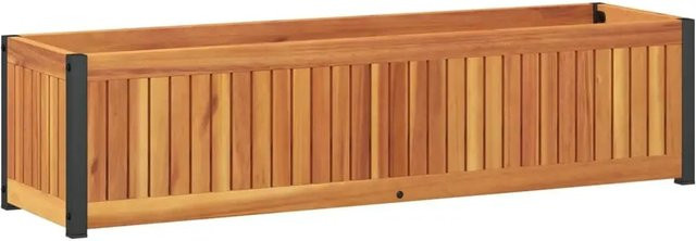 vidaXL Pflanzkübel aus Akazienholz und Stahl in Braun, B/T/H: 110 x 30 x 27,5 cm - Bild 1