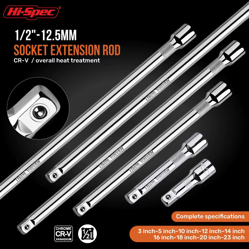 HI-SPEC Steckschlüsselverlängerungsstange mit 1/2 Zoll Antrieb in Silber, Set mit 50 mm, 100 mm und 150 mm Längen für Ratschenschlüssel - Bild 3