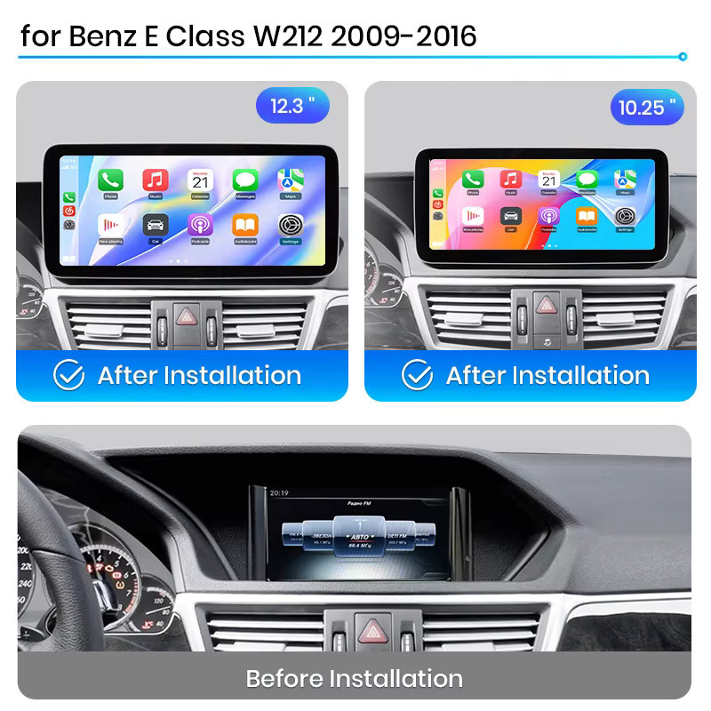Junsun Multimedia-Player für Mercedes Benz E-Klasse W212 (2009-2016) mit 12,3 Zoll Touchscreen, Linux-System, kabelloses Apple CarPlay, Android Auto, GPS, Bluetooth und Wi-Fi in Schwarz - Bild 3